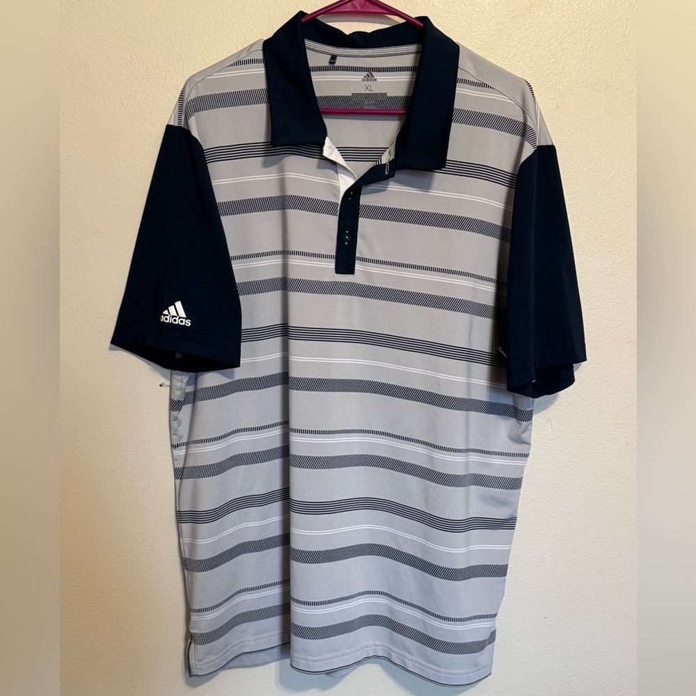 Adidas Men's Golf Navy and Gray Stripe Polo Shirt size XL